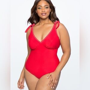 Eloquii Red One-Piece Swimsuit Tie Straps Plus Size 24W Swimwear Swim Women’s